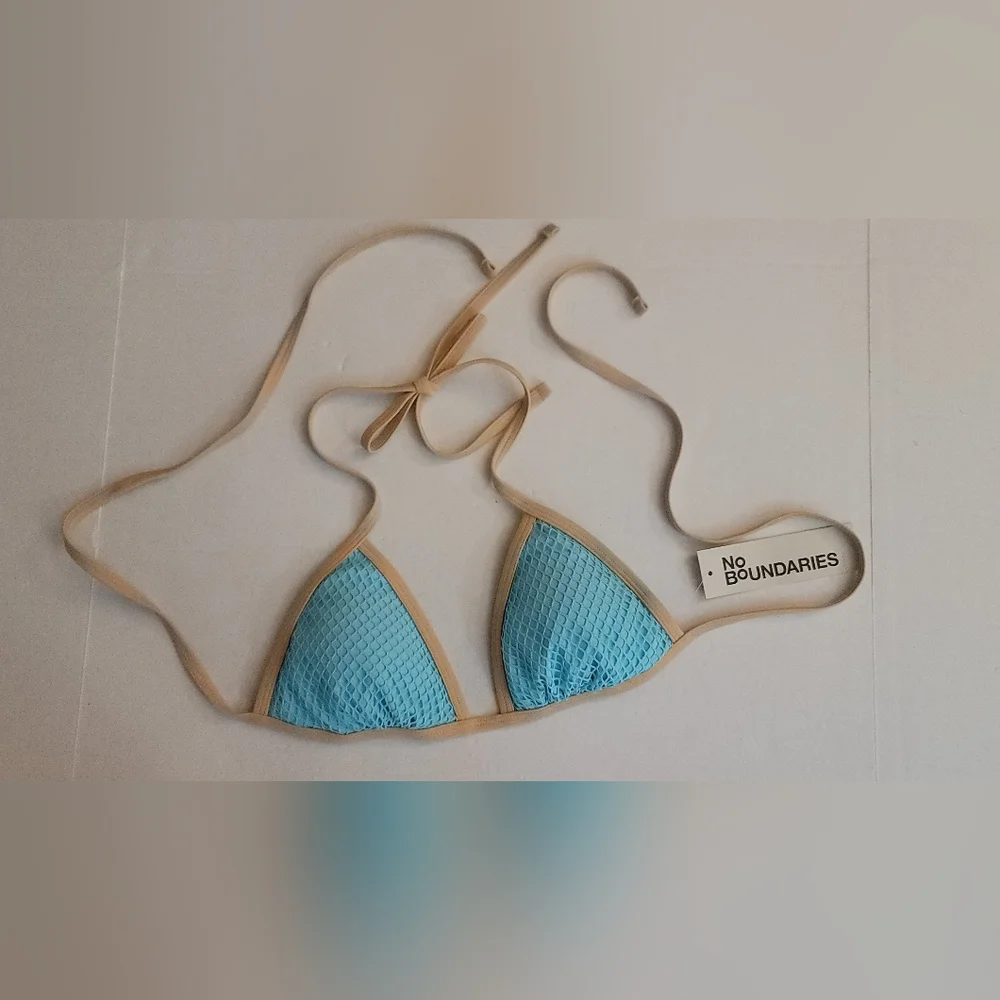 Blue Tan Mesh Mermaid Bikini Triangle Top Removable Padded